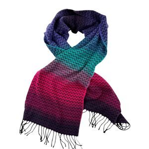 Scottish 100% Cashmere Zig Zag Scarf 70x12 Made In Scotland Pink Blue Purple